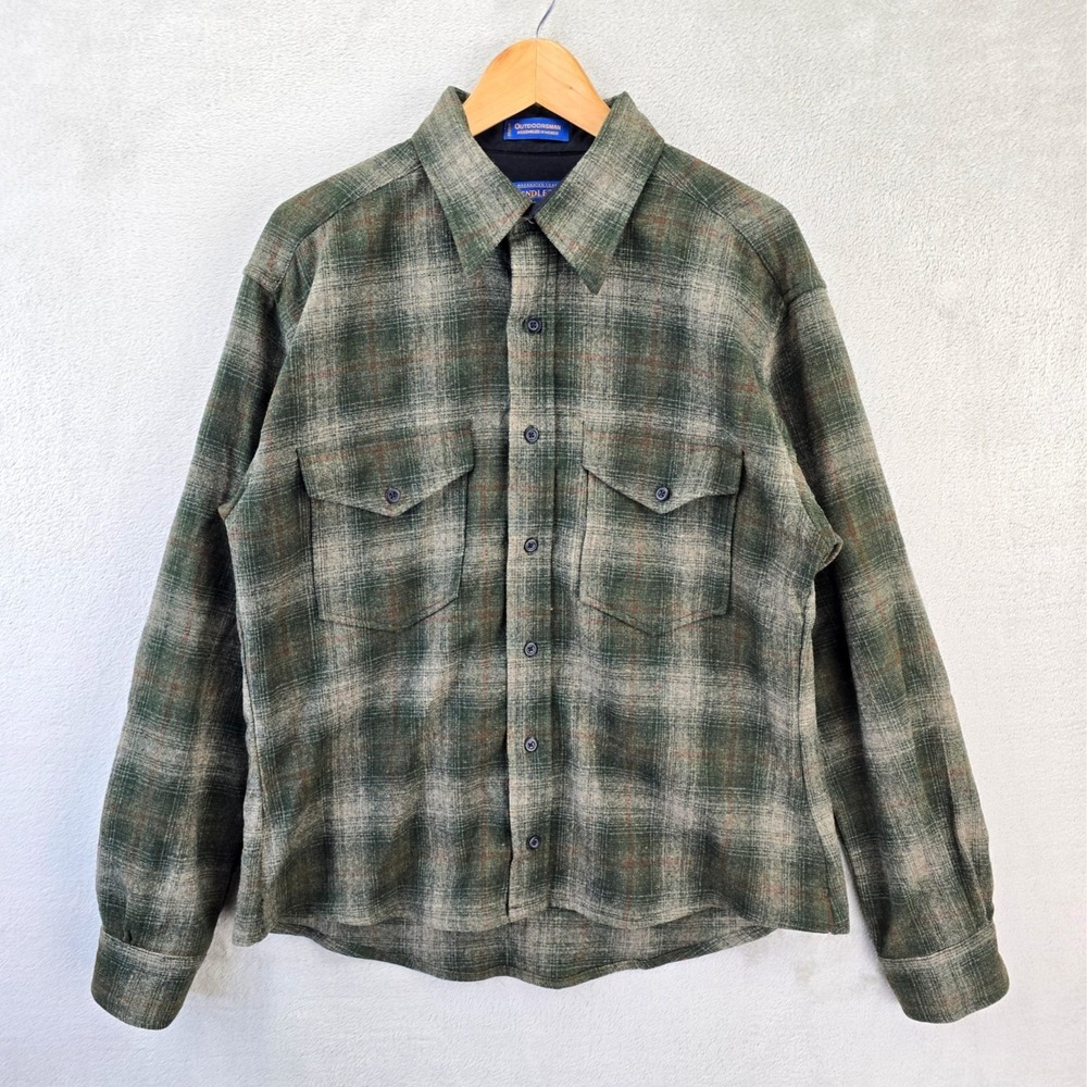 Pendleton Outdoorsman Wool Plaid Flannel Shirt Mens Large Green Button Up Vtg
